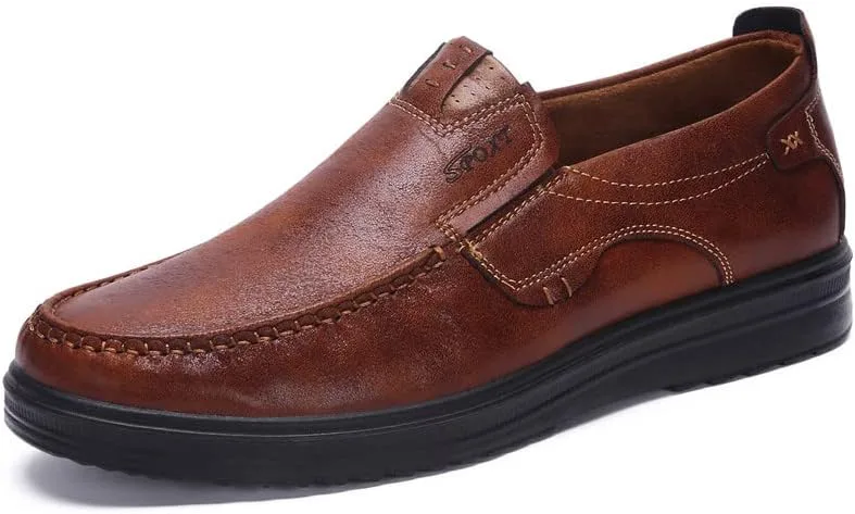 

Мужские ручной работы кожаные лоферы на плоской подошве без шнурков, уличные, противоскользящие, дышащие, для вождения, походов и работы ELSHTIDE, темно-коричневый