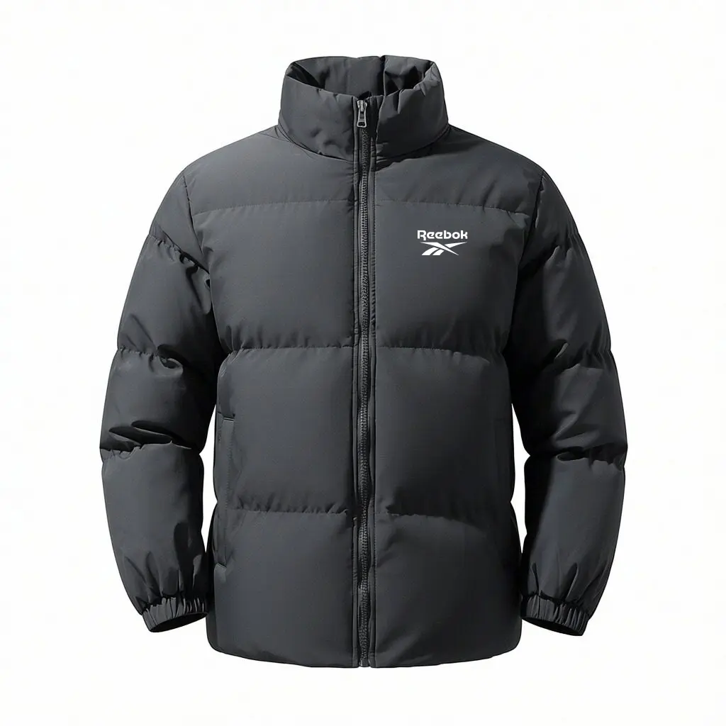 

Пуховик Unisex с воротником стойкой, утепленный стеганый пуховик Reebok, темно серый