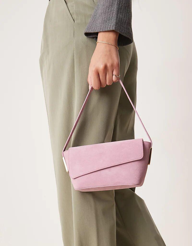 

Замшевая асимметричная сумка через плечо с клапаном и фурнитурой на ремешке фиолетового цвета ASOS DESIGN