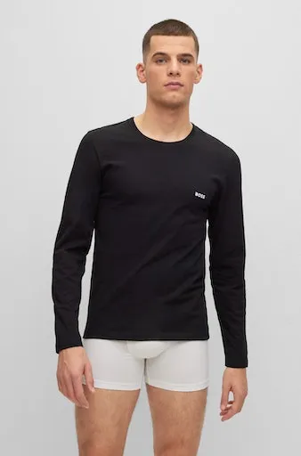 Рубашка с длинными рукавами BOSS "рубашка с длинными рукавами R-Neck Classic COTTON 3шт./упак.", с надписью логотипа BOSS, черно-белый — фото 2
