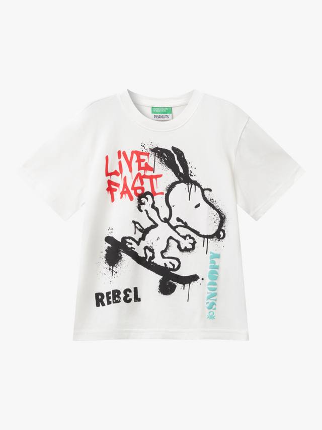 

Детская хлопковая футболка с коротким рукавом и принтом Snoopy Benetton, White