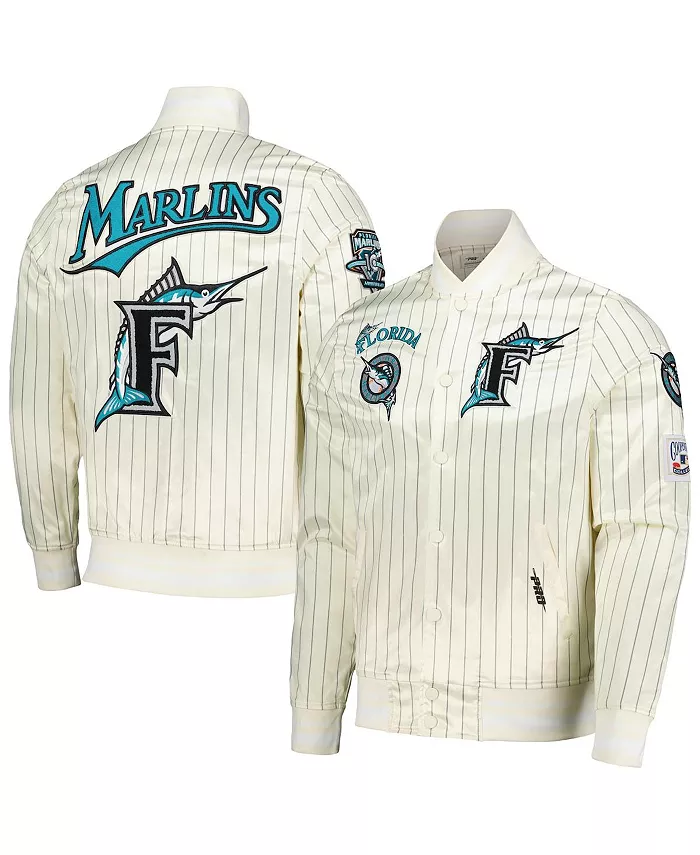 

Мужская кремовая бейсбольная куртка Florida Marlins Cooperstown Collection в ретро-стиле с полосками и полной застежкой на пуговицах Pro Standard