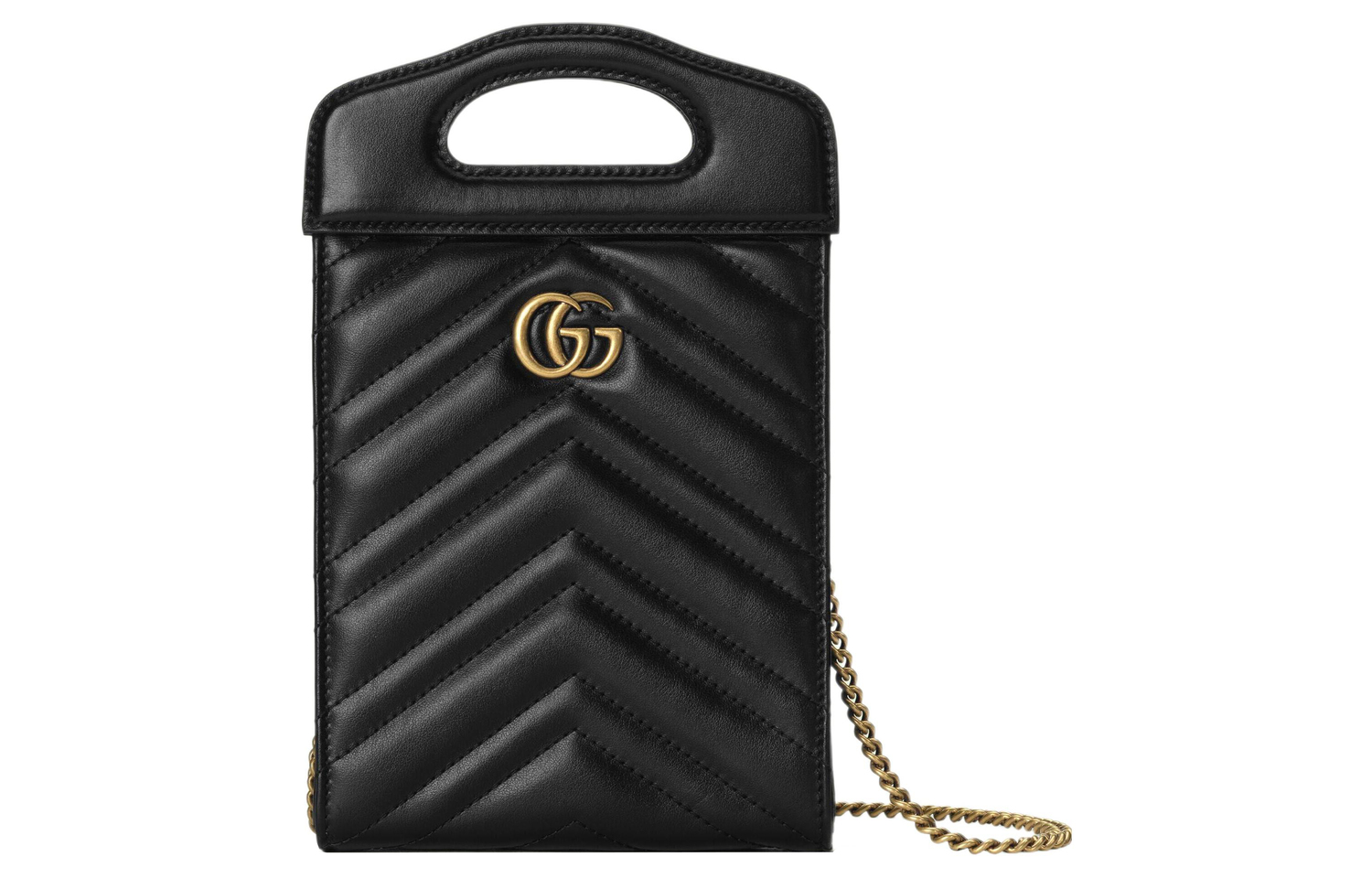 

GUCCI Кожаная сумка GG Marmont через плечо миниатюрная женская черная