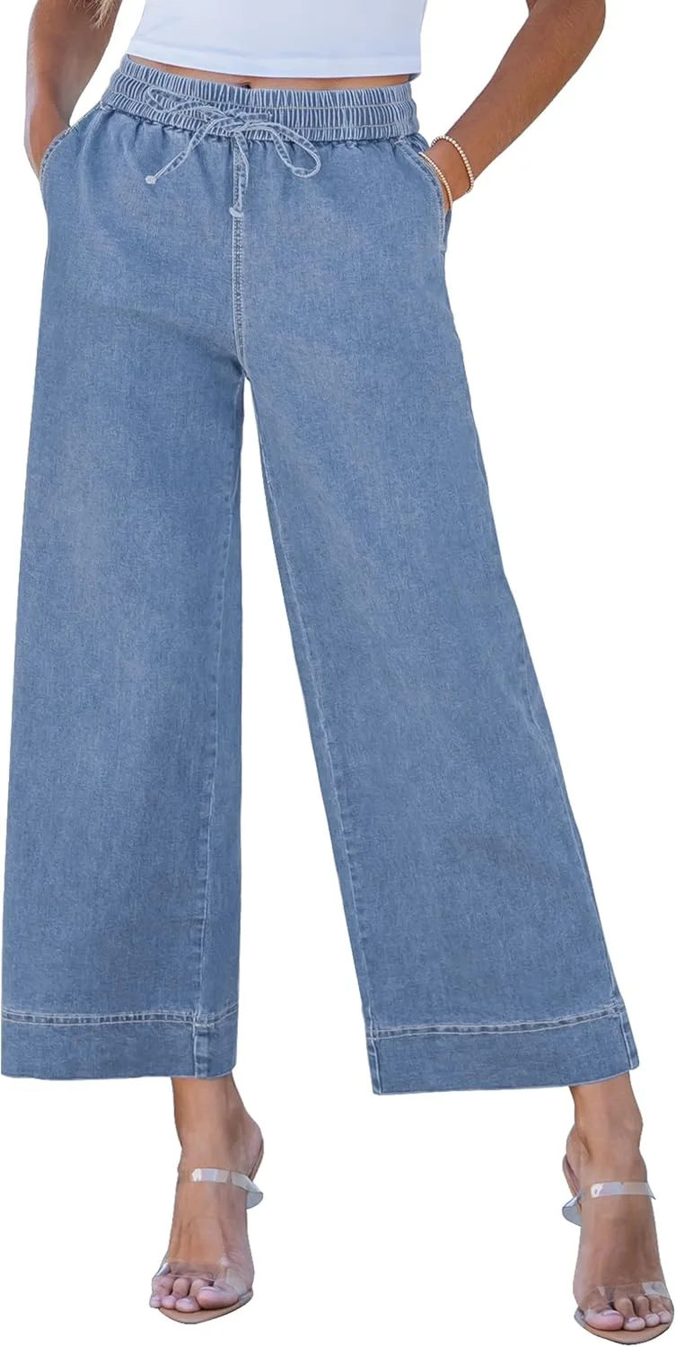 

Luvamia широкие джинсы для женщин с высокой посадкой укороченные на резинке