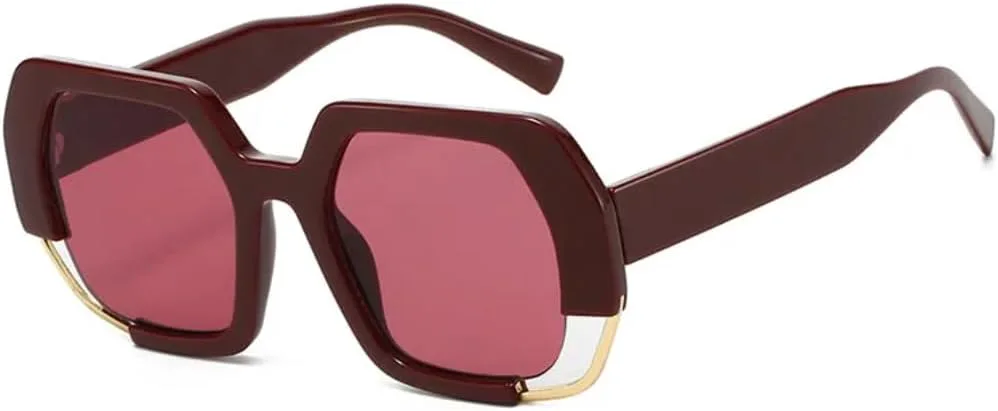 

Солнцезащитные очки Polygon Square для женщин, модные градиентные очки с защитой от УФ-излучения UV400 для мужчин, прозрачная оправа TVTBBVV, Dark Red Red