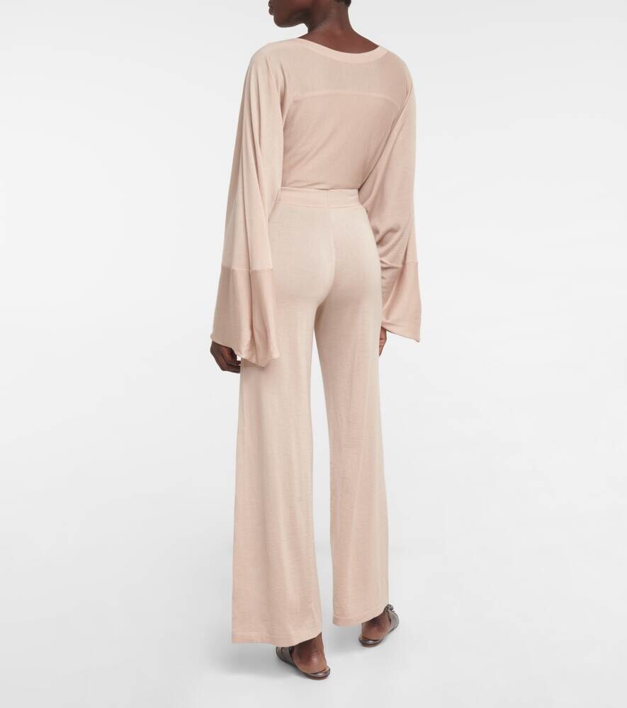 Брюки с высокой посадкой из смесового кашемира ALAÏA, розовый — фото 3