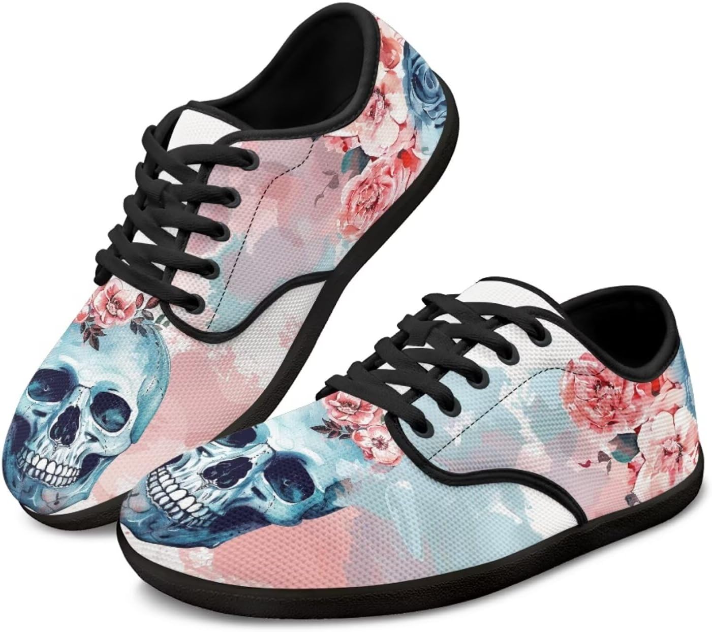 

Кроссовки Skull для женщин и мужчин, повседневная обувь для бизнеса, с широкой носочной частью, босоножки, обувь для ходьбы с нулевым перепадом Pointodoor, Skeleton Flower Printed