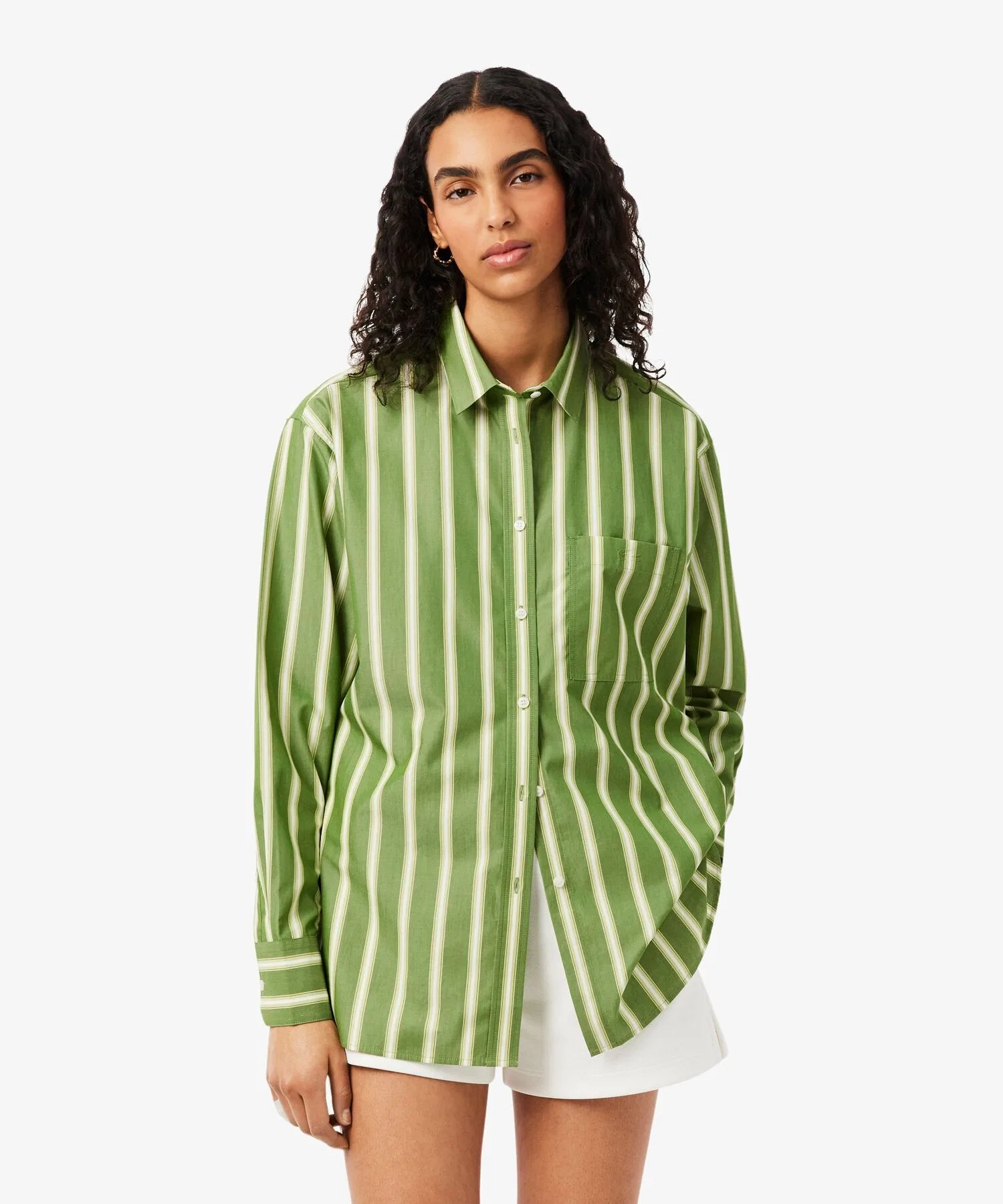 Рубашка LACOSTE оверсайз в полоску, хлопок, белая