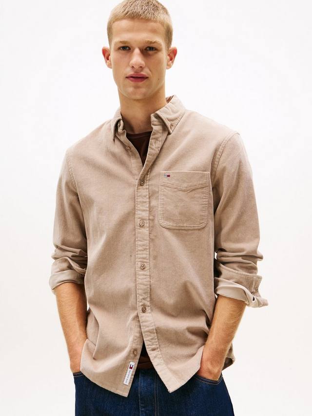 

Хлопковая рубашка с длинным рукавом и воротником от Tommy Jeans Tommy Hilfiger, Coastal Taupe