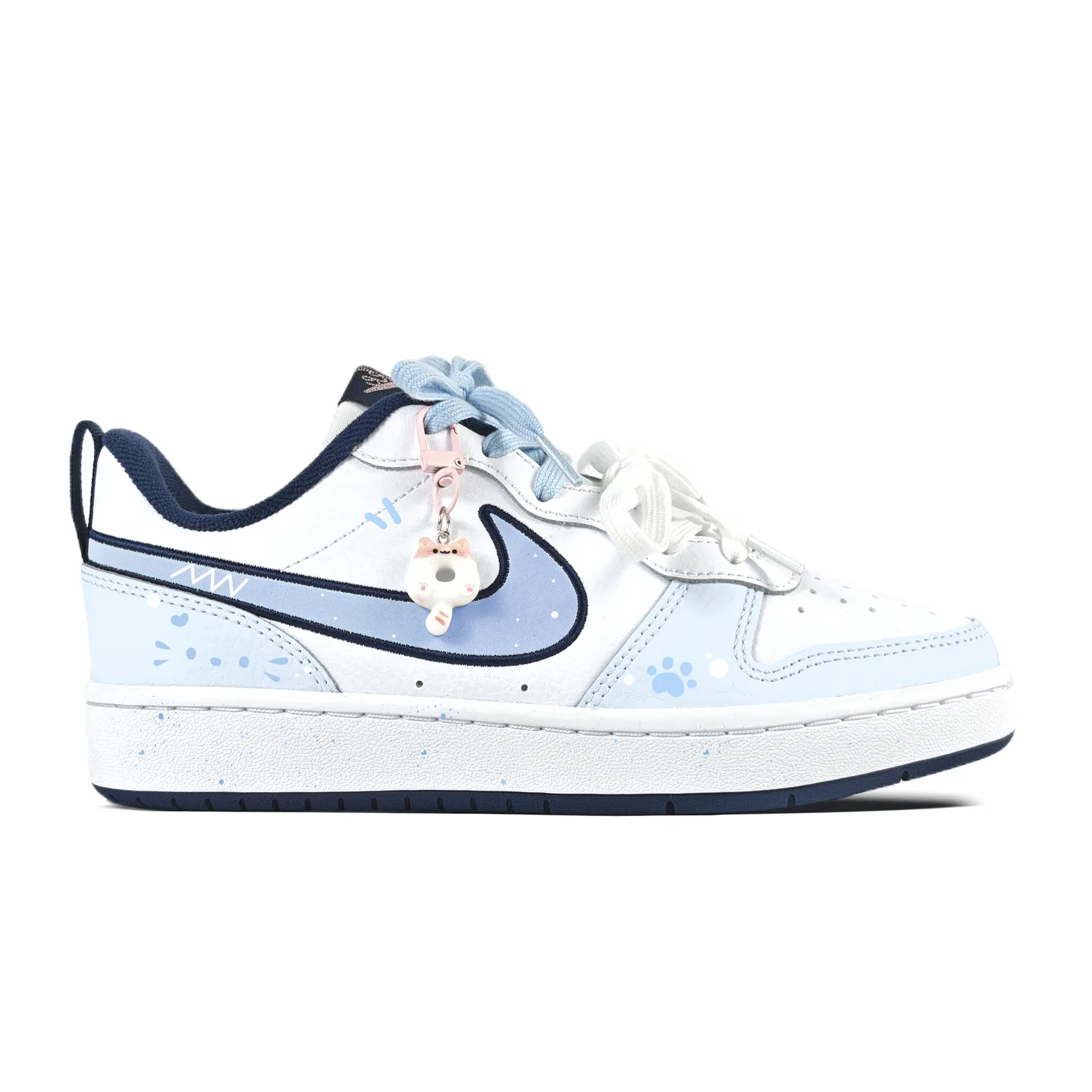 Nike Court Borough Pink Blue Claw, противоскользящие скейтерские кроссовки белые для подростков — фото 4