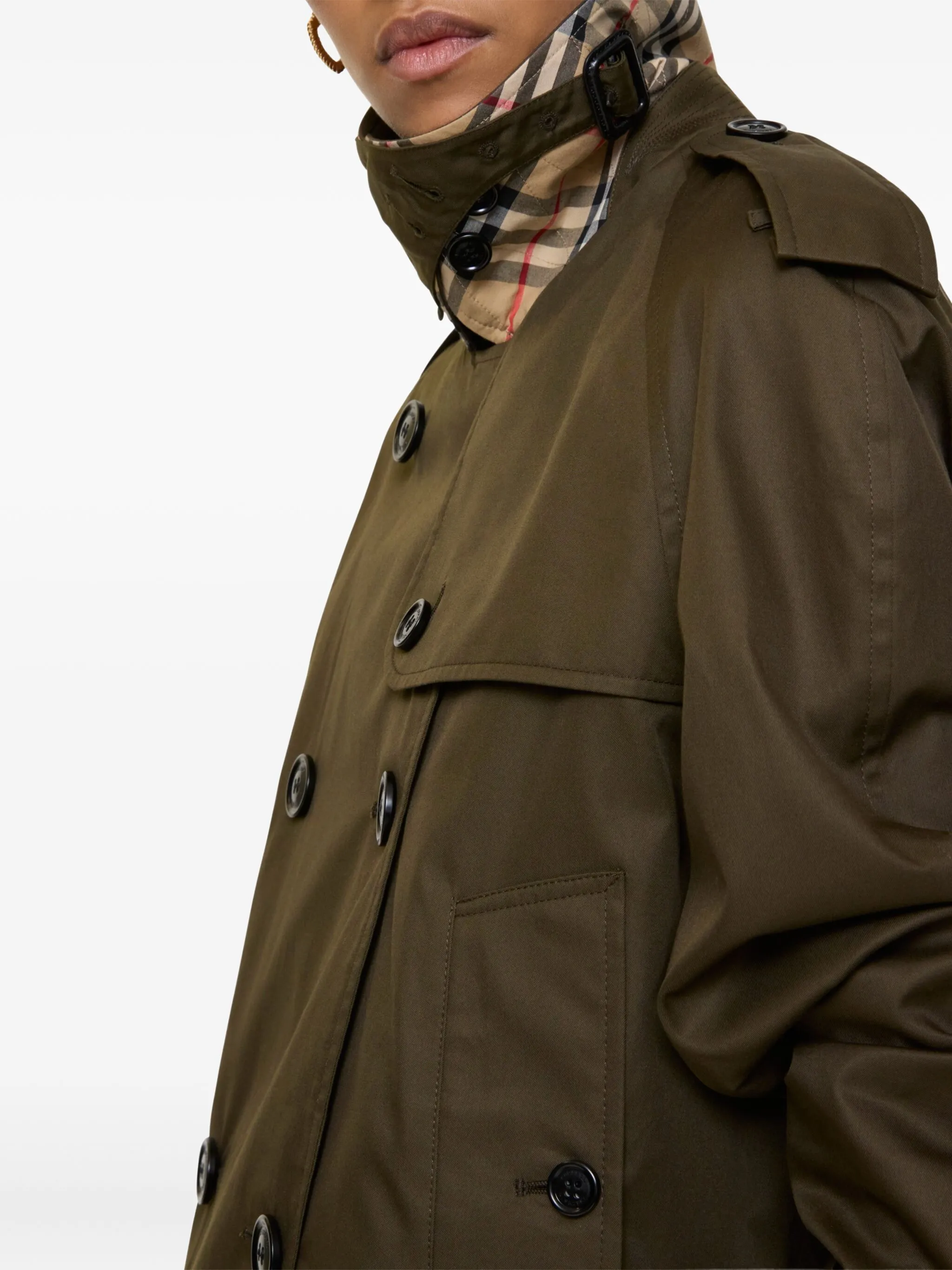 Двубортный укороченный пиджак-тренч Burberry, зеленый — фото 4