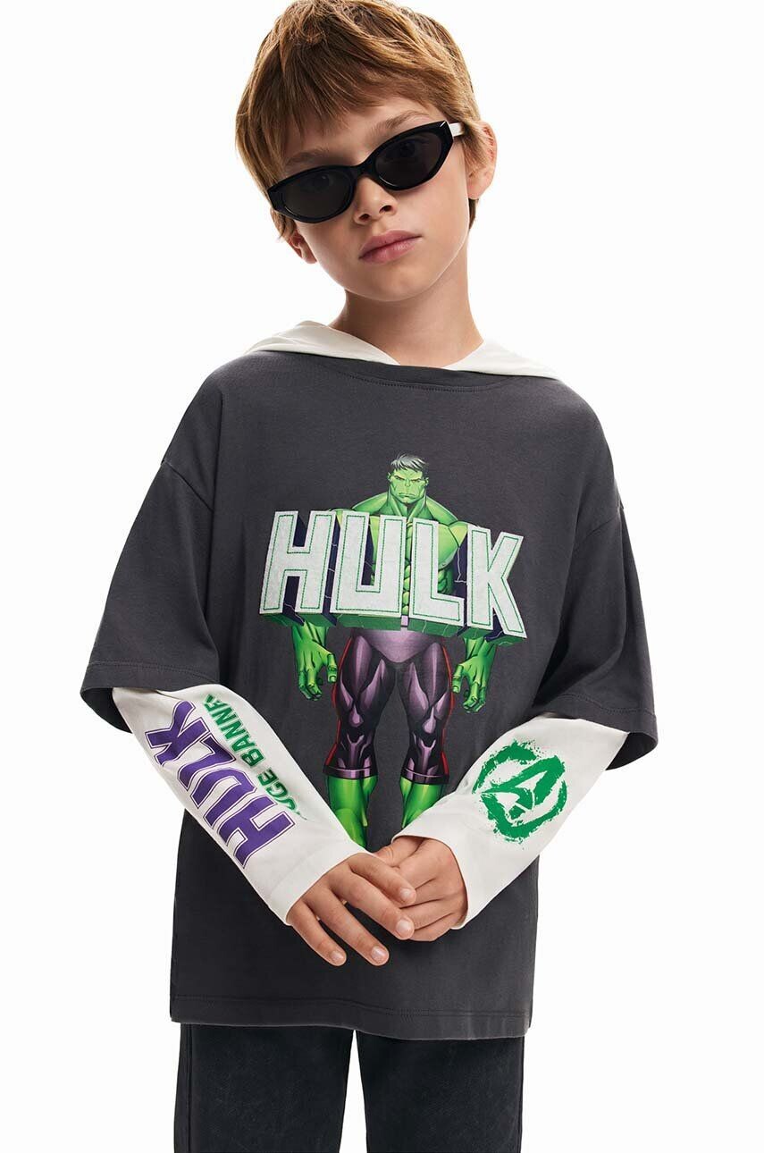 

Хлопковая рубашка Desigual с длинными рукавами для мальчиков HULK, серый