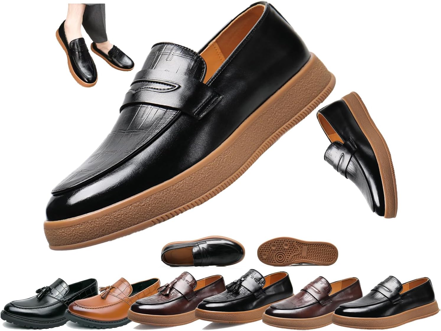 

Мужские кожаные лоферы с кисточками в клетку, ретро с круглым носком, удобные нескользящие, на плоской подошве, для свиданий, бизнеса и вечеринок Generic, черный