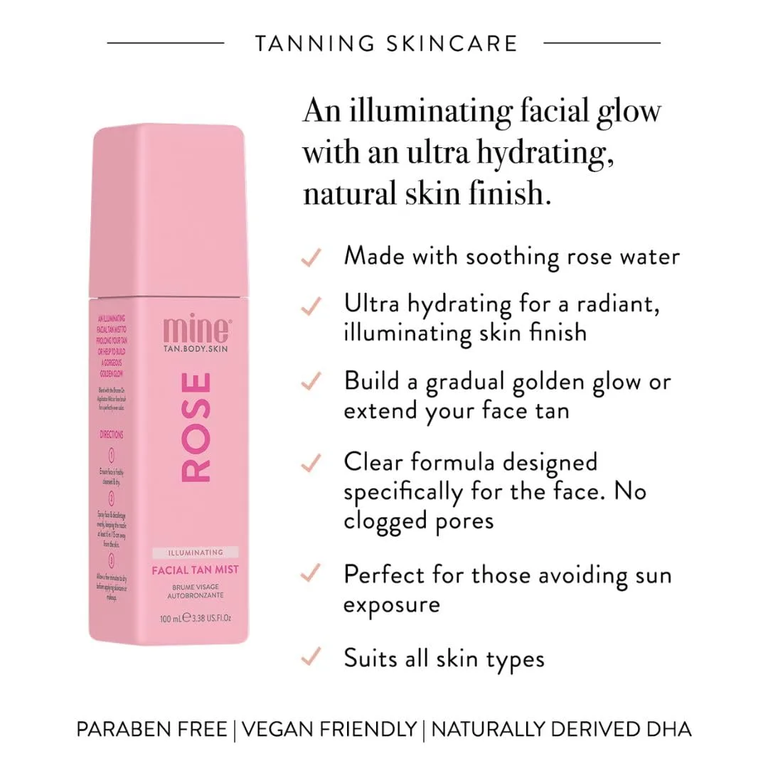Minetan Rose Face Tan Mist, прозрачный спрей для лица, постепенный автозагар с розовой водой и витамином C, увлажняющий, золотистый финиш, 100 мл Minetan Body.Skin, Warm Bronze — фото 3