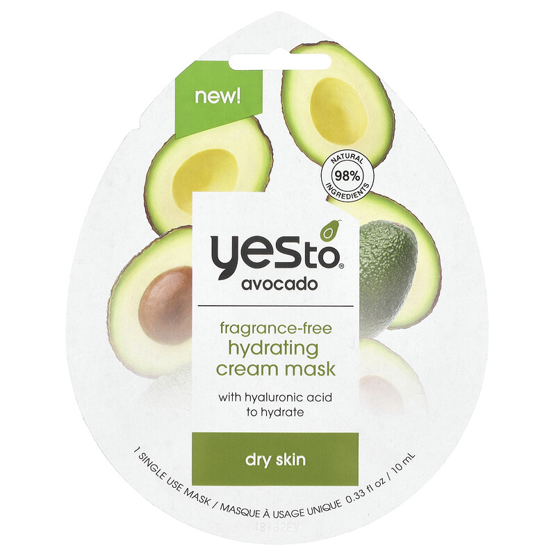 

Yes To, Увлажняющая крем-маска Beauty Mask, авокадо, для сухой кожи, без отдушек, 1 листовая маска, 10 мл (0,33 жидк. унц.)