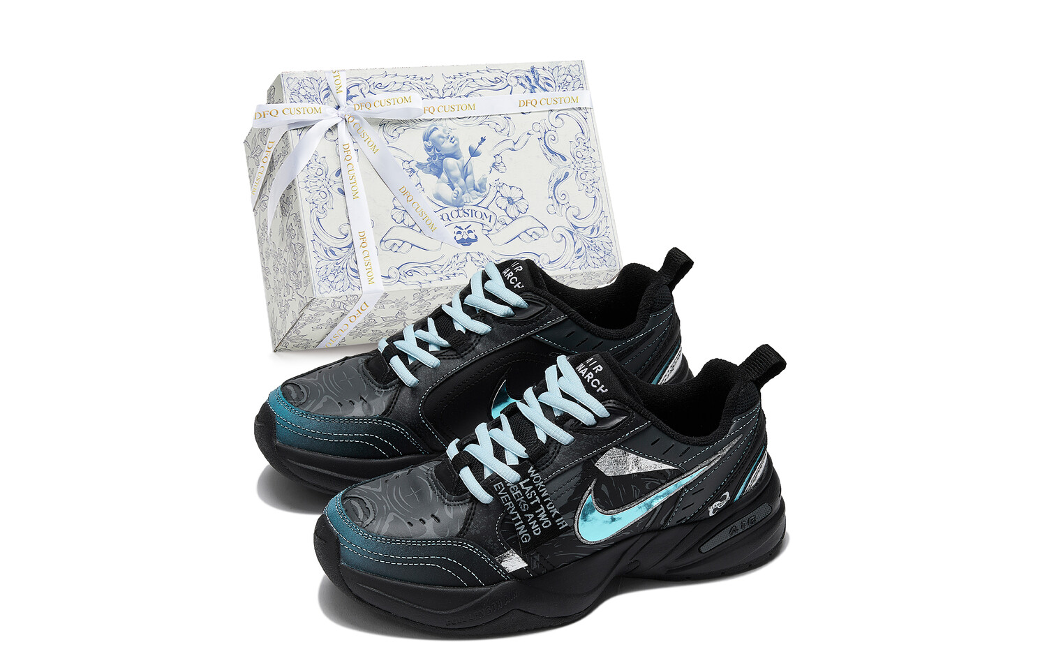 

Кроссовки Nike Air Monarch 4 Chunky Sneakers Unisex Low-top Black/Blue, черный/синий