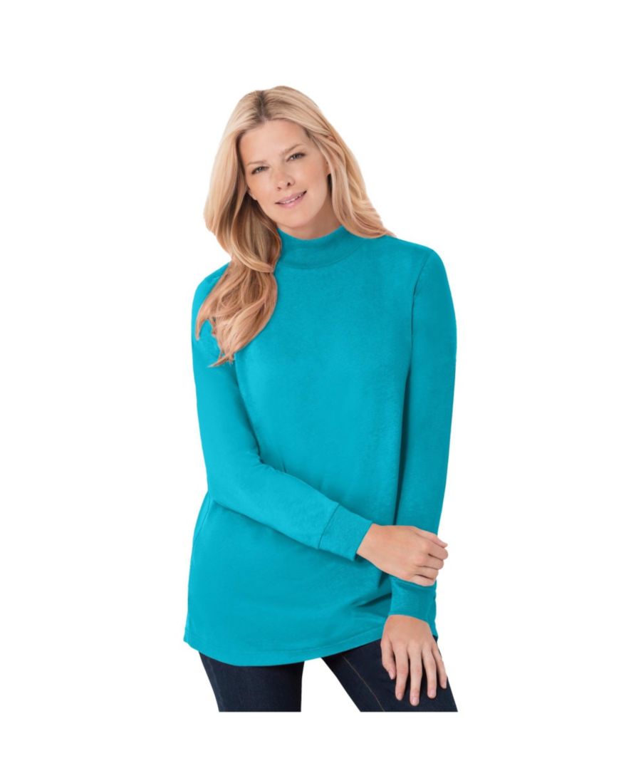 

Женская футболка с длинными рукавами и высоким воротником больших размеров Woman Within, Pretty turquoise, Синий, Женская футболка с длинными рукавами и высоким воротником больших размеров Woman Within, Pretty turquoise