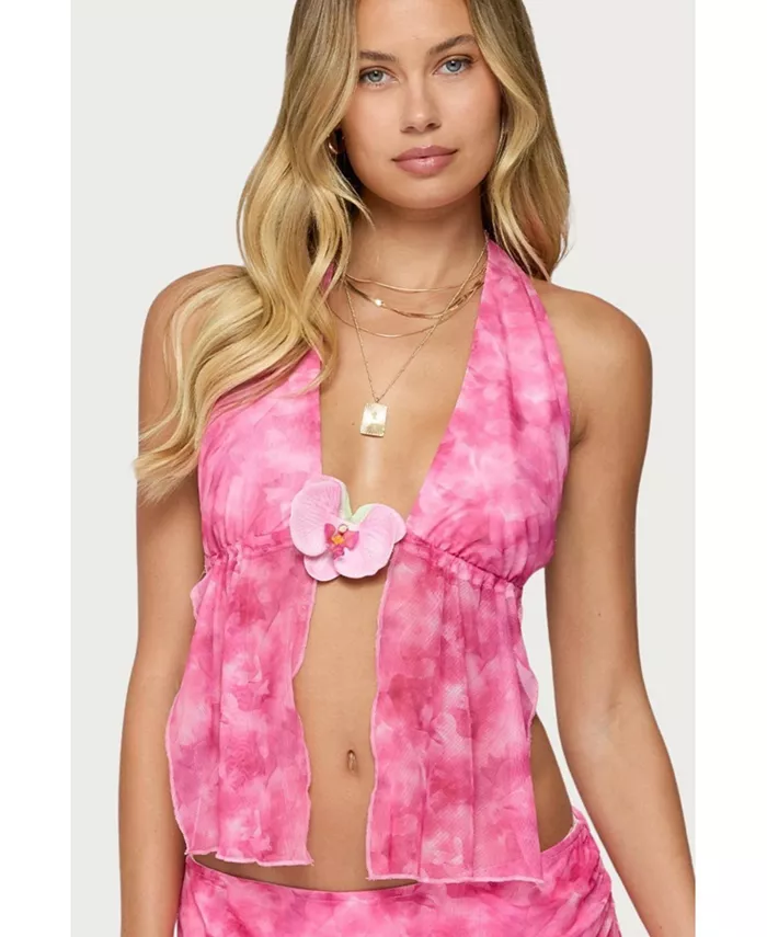 

Женский сетчатый топ Tiedye с разрезом спереди и открытой спиной Edikted, розовый