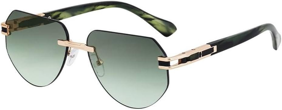 

Классические геометрические солнцезащитные очки без оправы для женщин и мужчин, роскошные солнцезащитные очки, модные тренды, металлическая оправа, SUN1464 Generic, C8greengray