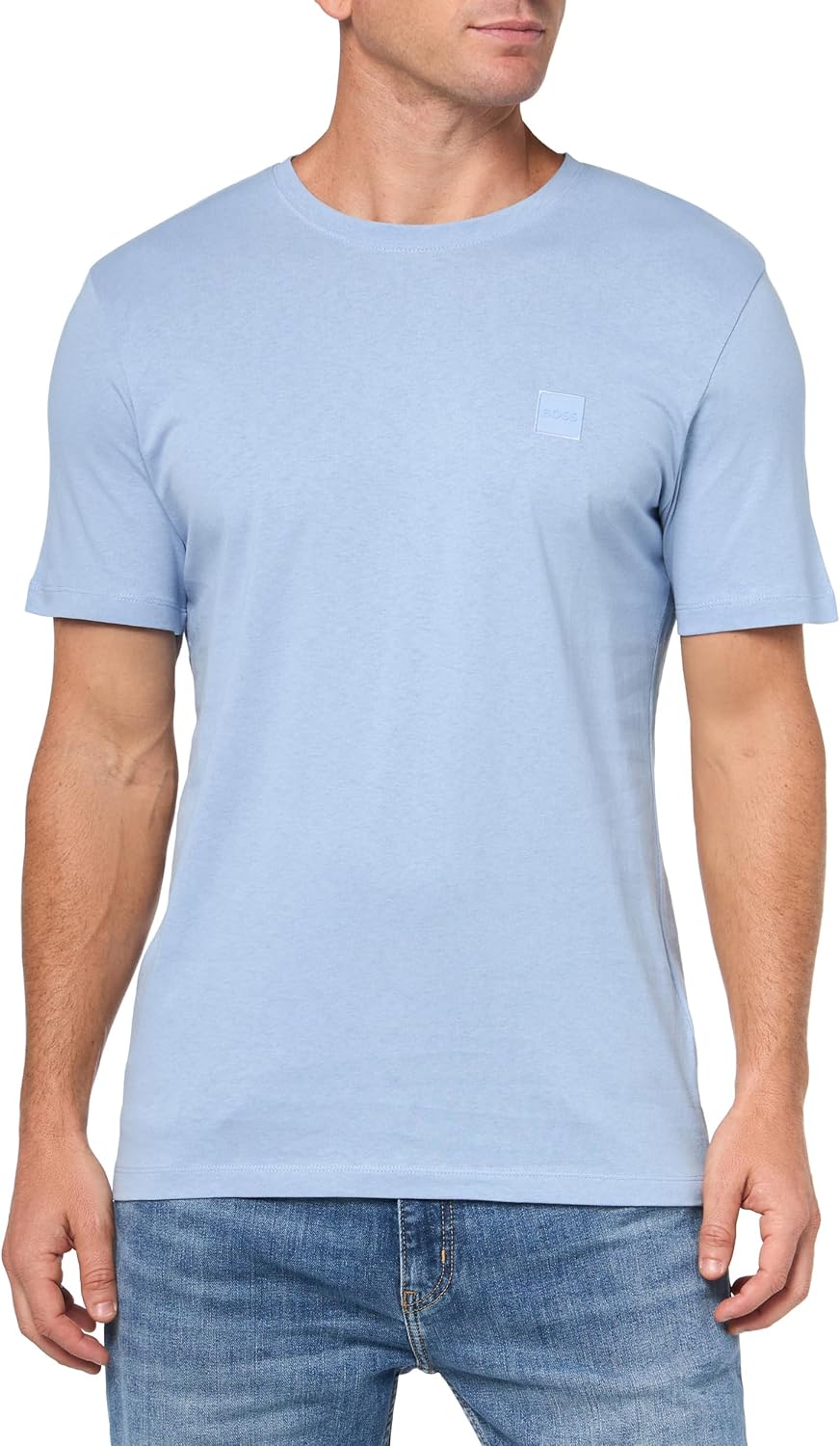 

Мужская футболка BOSS с тональной тканой нашивкой-логотипом, Explorer Blue, Синий, Мужская футболка BOSS с тональной тканой нашивкой-логотипом, Explorer Blue