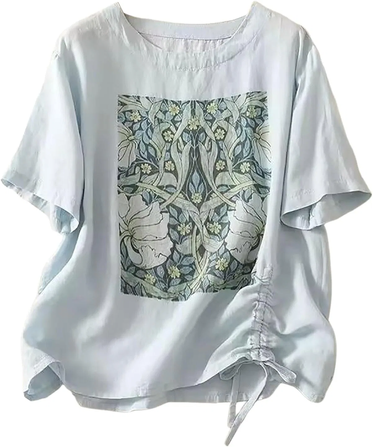 Футболка, хлопок и лен, женская, Oversize, светло-синий — фото 4