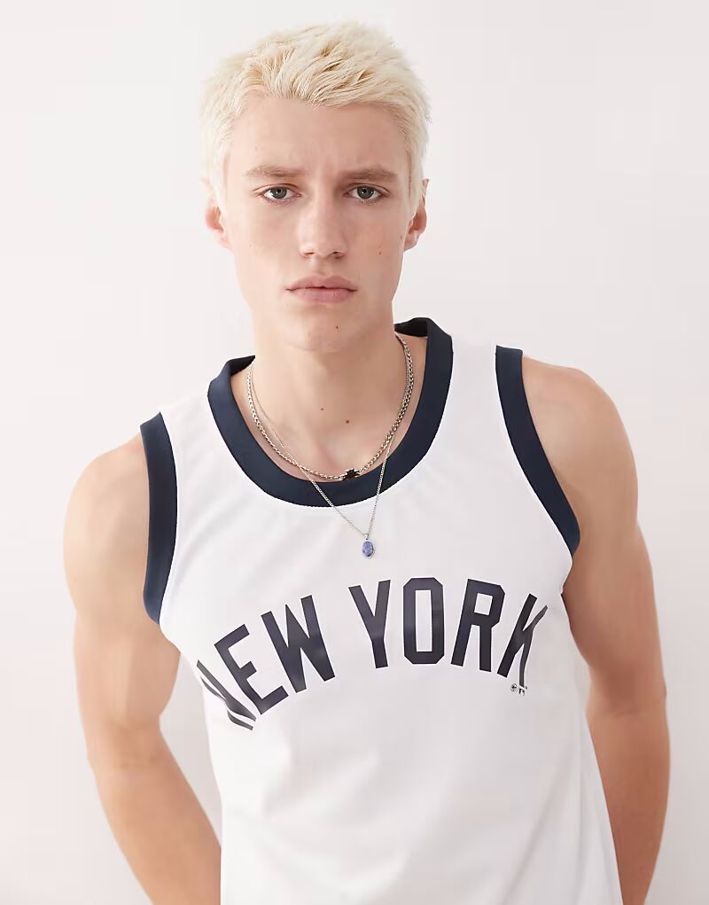 

47 Brand NY Yankees импринт логотип майка белого цвета
