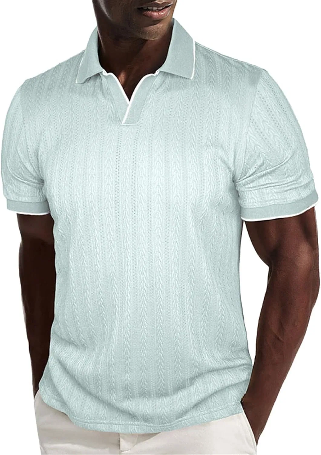 Мужская футболка поло с рифленой текстурой, Light Blue