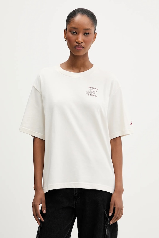 

Хлопковая футболка Adidas, бежевый