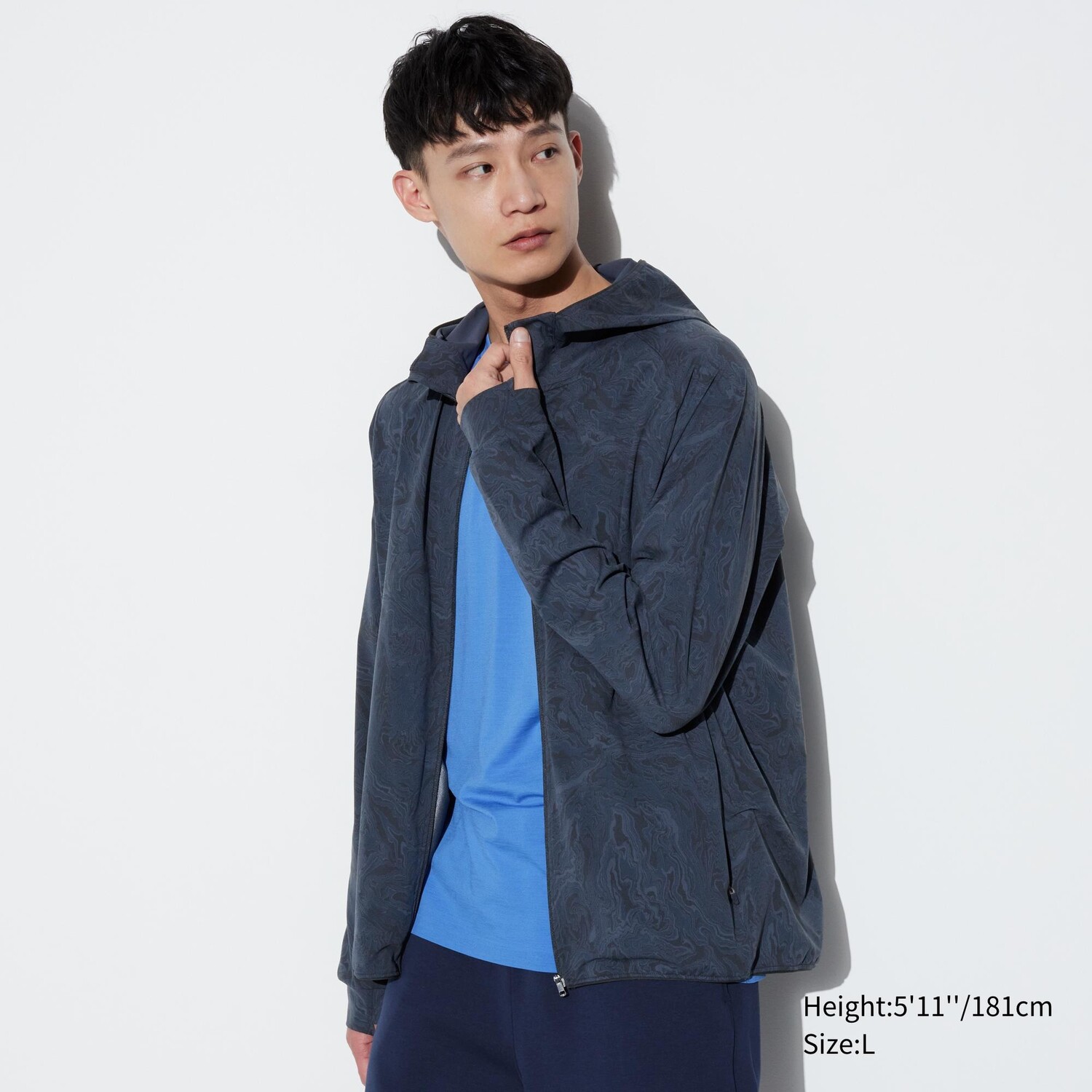 

Толстовка DRY-EX Ultra Stretch с капюшоном и молнией UNIQLO, темно-синий