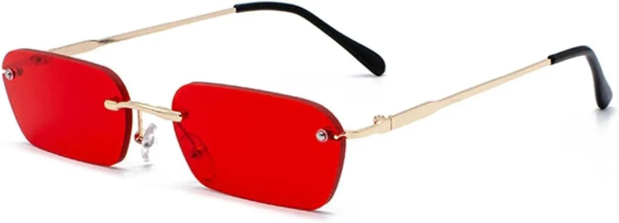 

Модные женские солнцезащитные очки без оправы в винтажном стиле с прозрачными линзами, прямоугольной формы, защита от УФ-излучения UV400 TVTBBVV, C3 Gold-red