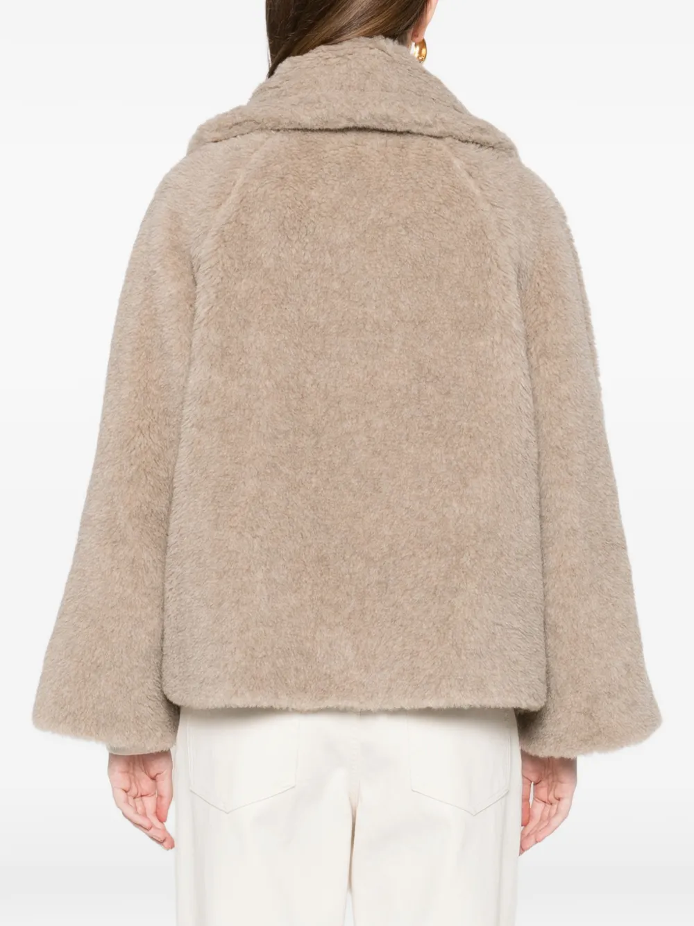 Короткое двубортное пальто с широкими лацканами Max Mara, нейтральный — фото 4