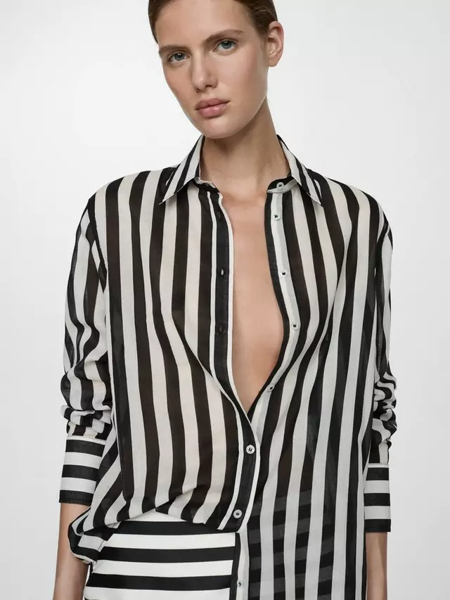 

Рубашка Mango Luxor Stripe, цвет natural white/black
