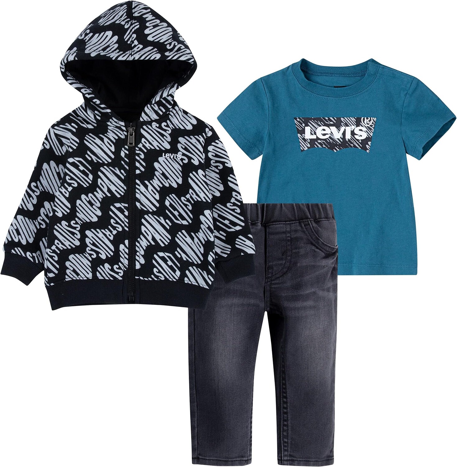 

Детский набор Levi'S Hoodie Tee Pants Set, черный