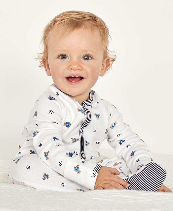 

Хлопковый комбинезон с медведем для маленьких мальчиков Polo Ralph Lauren, белый