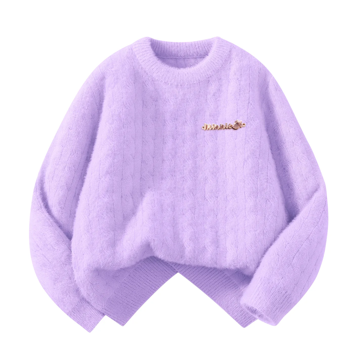 Детский свитер с круглым вырезом утепленный Disney, [Thickened Thermal]Di-Long Metal Label K Light Purple