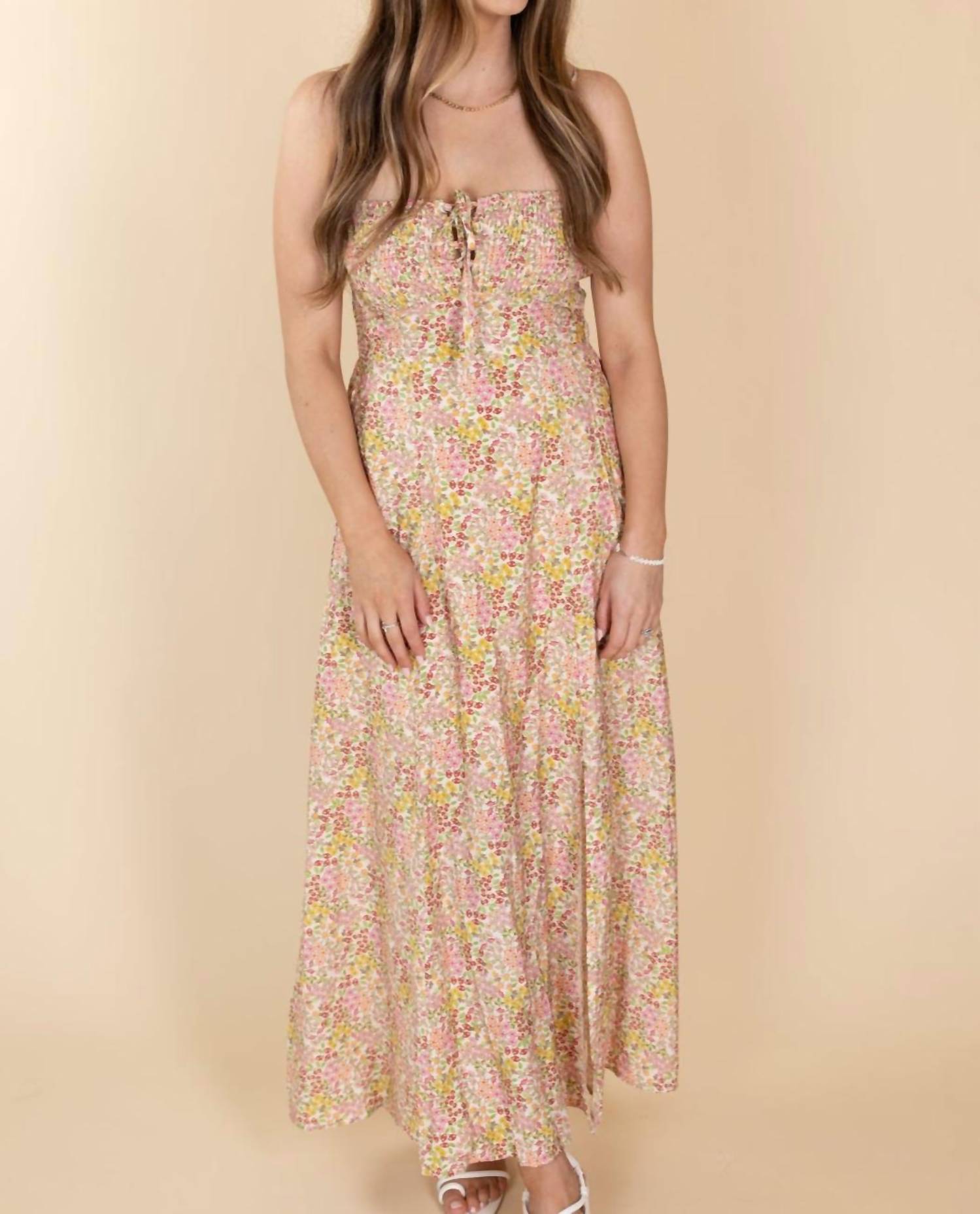 

Платье-миди Maria Lace Up Floral в розово-желтом цвете DRESS FORUM