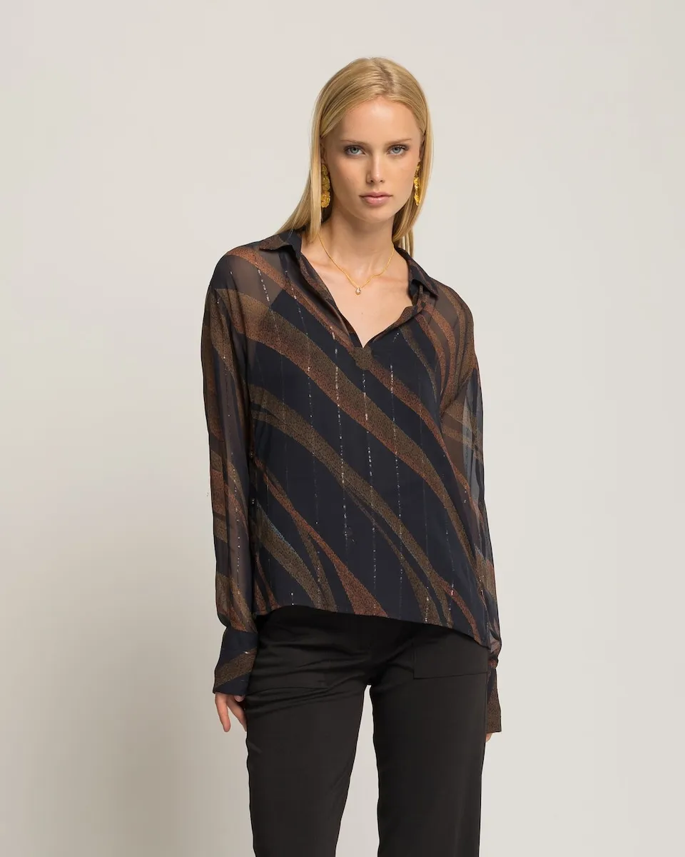 

Женская блузка с длинным прозрачным рукавом Niza, темно-синий