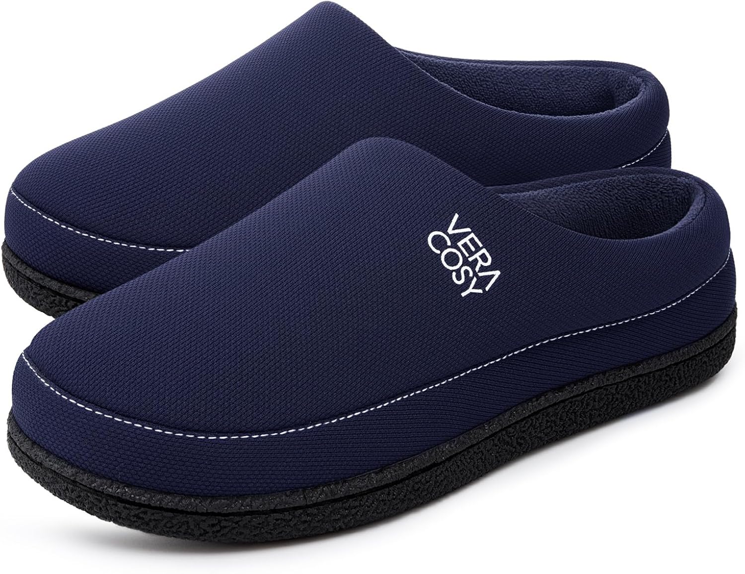 

Мужские мокасины-тапочки VeraCosy, удобные, мягкие и прочные, для дома с амортизирующей подошвой из пены с эффектом памяти, темно-синий