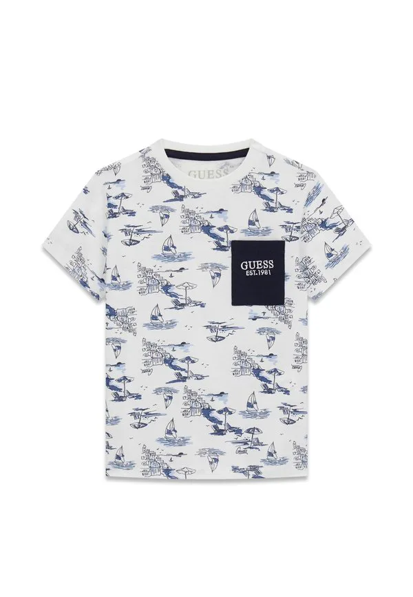 Футболка bedrucktes с печатью Guess, Mehrfarbig Grundton Blau