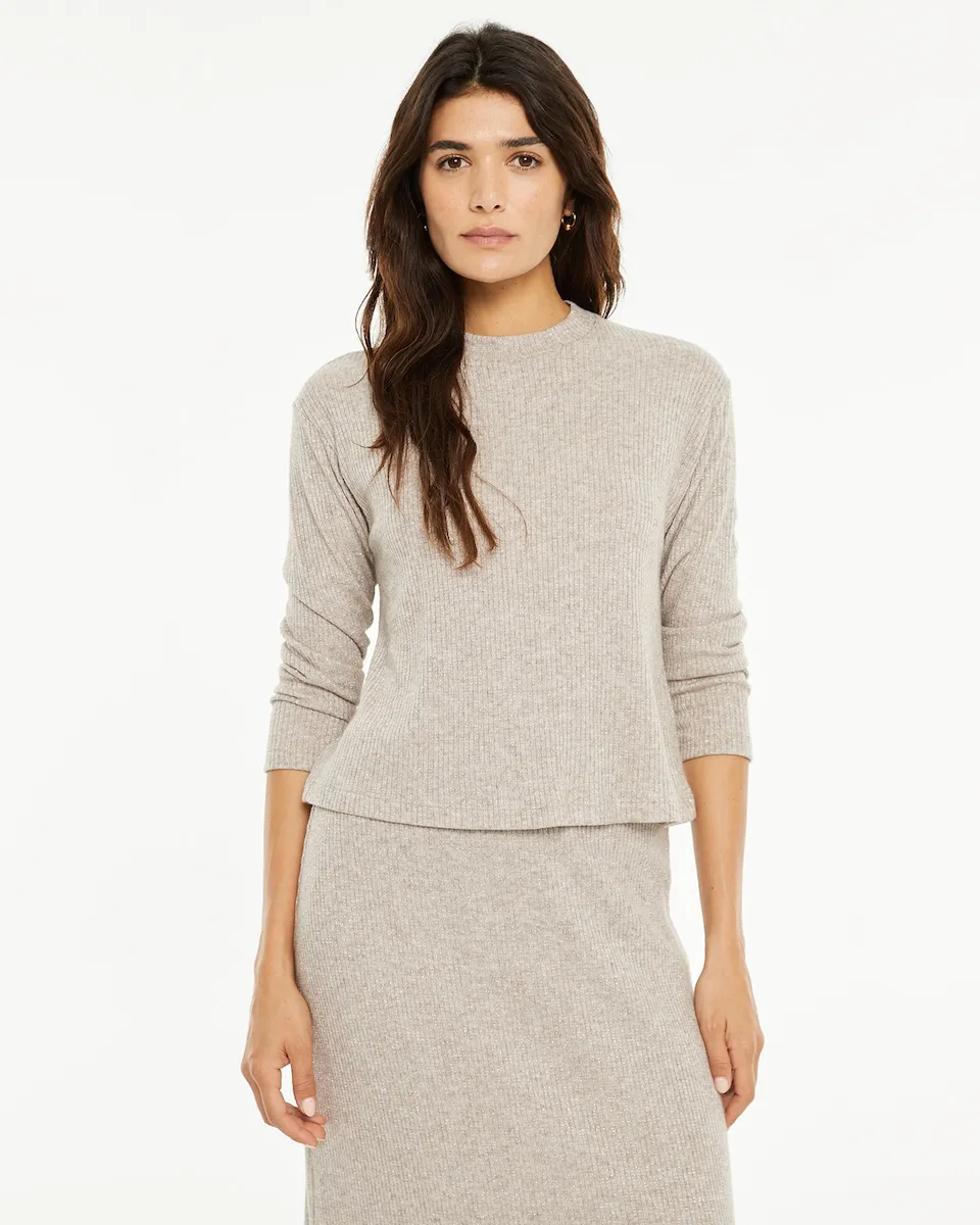 

Женская футболка из рибаной ткани с люрексом и вырезом Перкинс System Action, бежевый