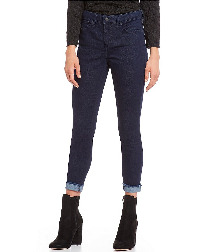 

Джинсы скинни до щиколотки с высокой посадкой и манжетами на подоле NYDJ Ami, синий