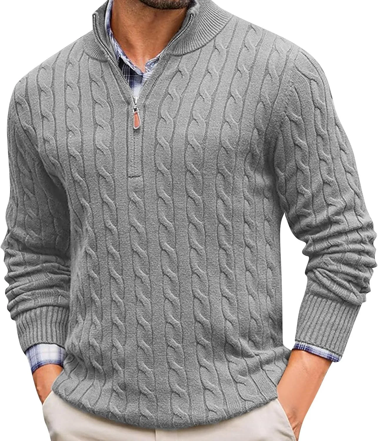 

Ymosrh мужской свитер с длинным рукавом и застежкой на четверть