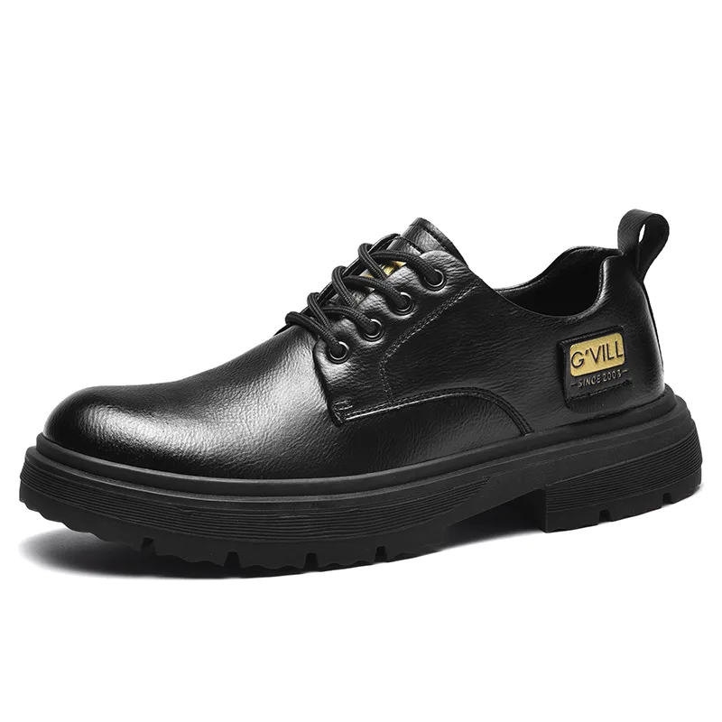 G＇VILL Повседневные кожаные туфли мужские low top черные/хаки — фото 3