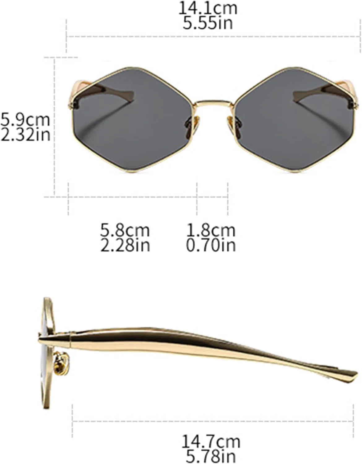 

Женские солнцезащитные очки Bullabulling Fashion Hexagon с золотистыми линзами цвета шампанского, металлической оправой и оправой в форме бриллианта, Gold/Tea