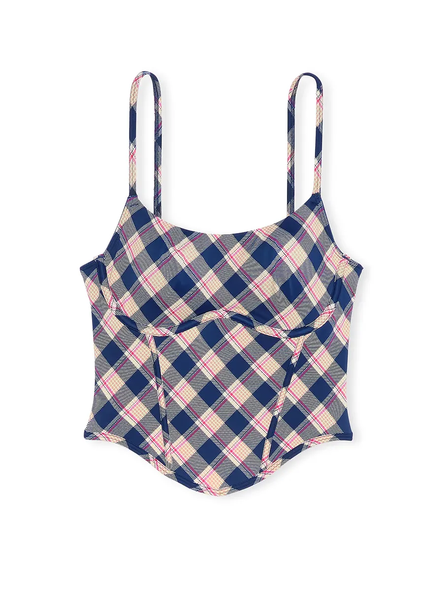 

Топ с микрокорсетом на затяжке Pink Bralettes & Bra Tops, темно-синий