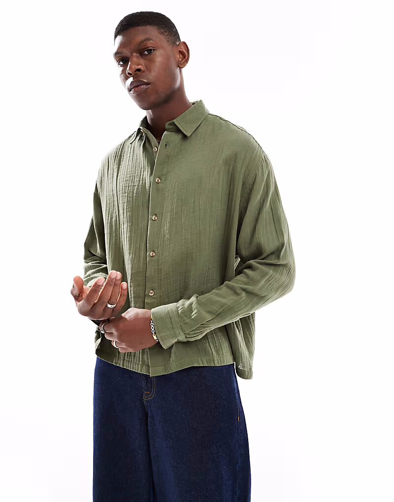 

Рубашка ASOS DESIGN из фактурной ткани цвета хаки