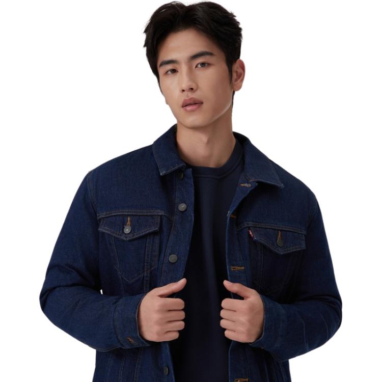 Levis Мужская пуховая куртка темно-синего цвета с отворотом, утепленная пуховая рубашка — фото 3