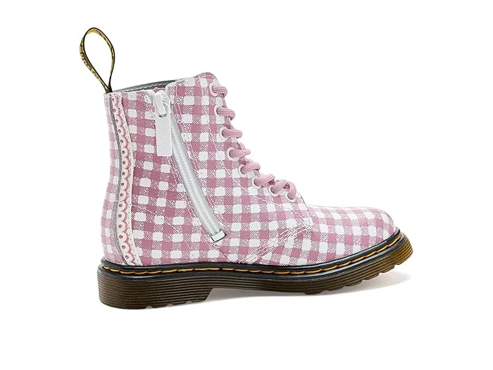 Ботинки кожаные 1460 Pascal Dr. Martens Kid's Collection, White/Dusty Rose Gingham — фото 4