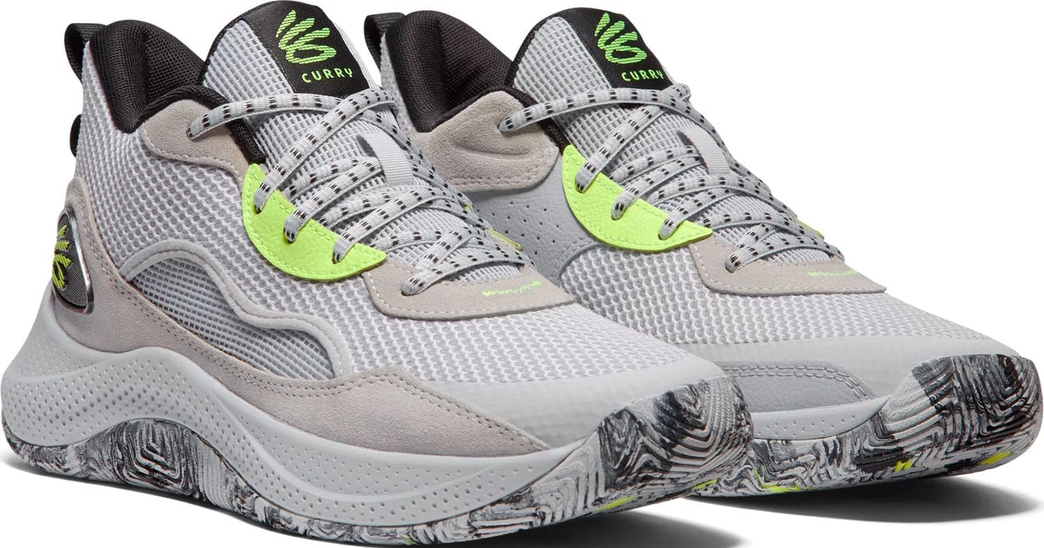 Кроссовки Under Armour Unisex-Adult Curry 3z Suede, (100) Halo Gray/Black/High Vis Yellow/2024 — фото 4