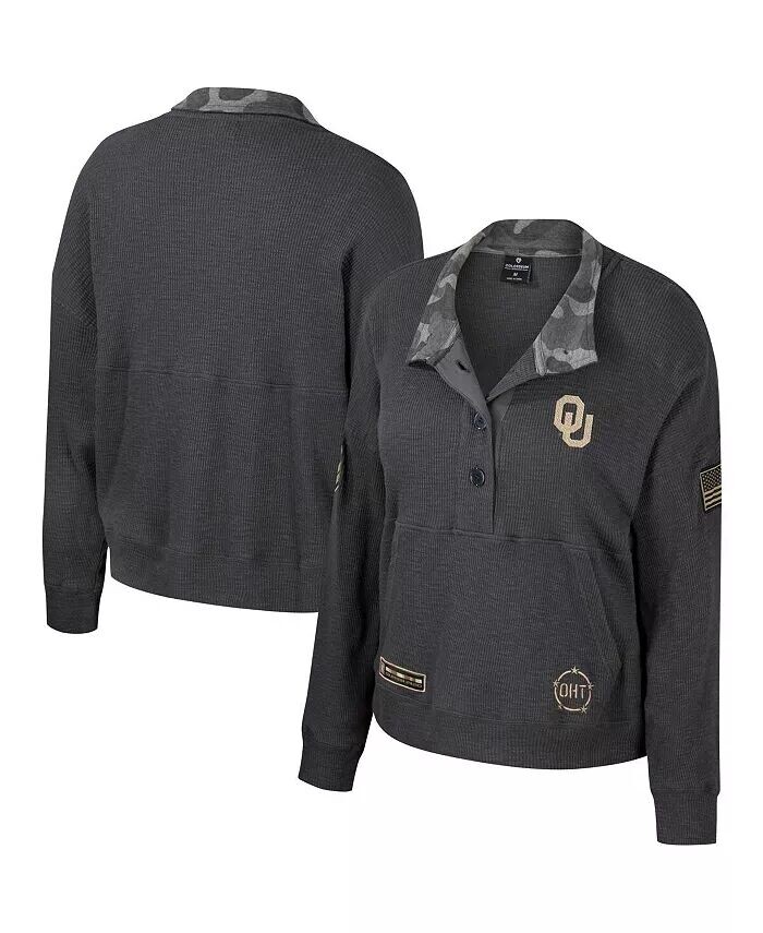 

Женская термоугольная толстовка Henley в стиле милитари Heather Charcoal Oklahoma owners OHT в стиле милитари Colosseum, серый